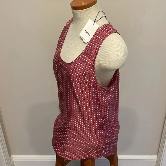 NWT!! Theory - RACER SILK TANK - Size Medium - Pink/White - Picture 7 of 8